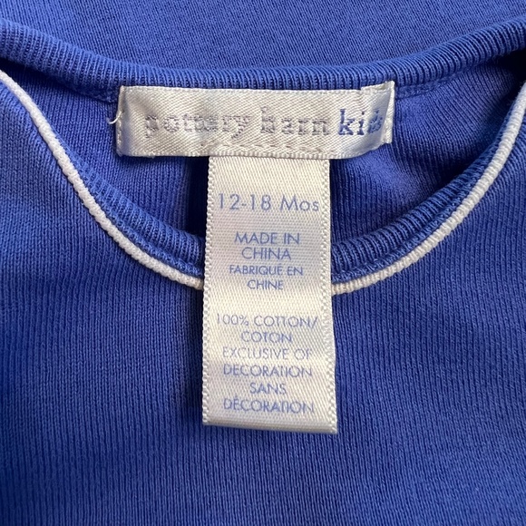 EUC [PBK] Blue VNTG Embroidered White Pottery Barn Onesie | Toddler Romper 12-18 - Picture 3 of 8